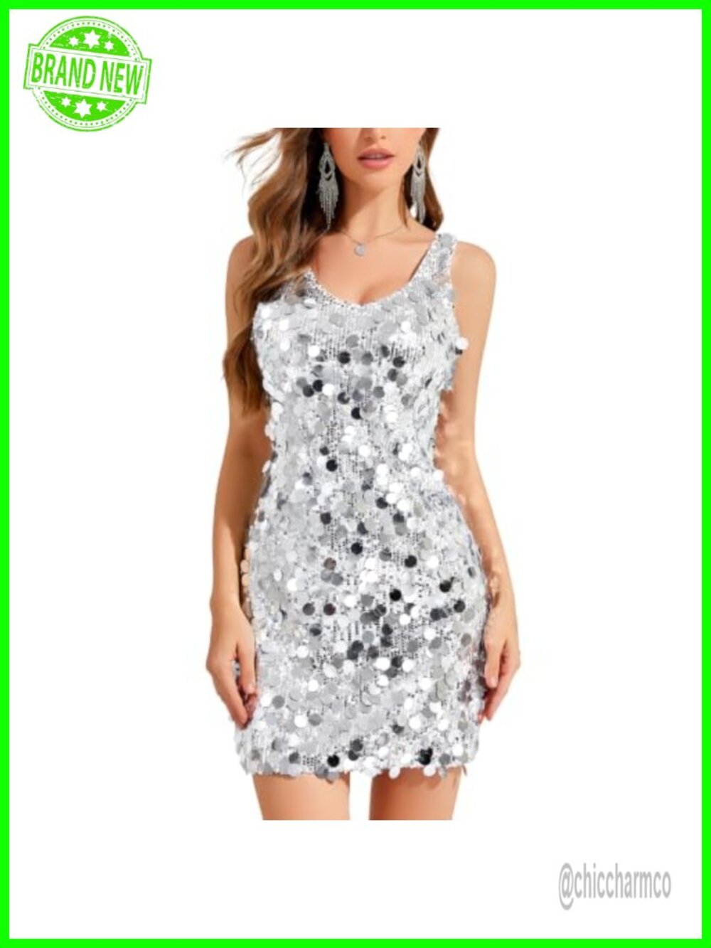 Sequin Shift Dress V Neck Sleeveless Cocktail Party Mini